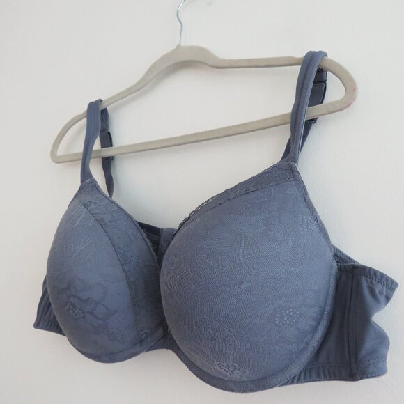 CACIQUE Smooth Boost Plunge Bra with Lace in Grisaille Blue - Plus Size 46B - Picture 9 of 13